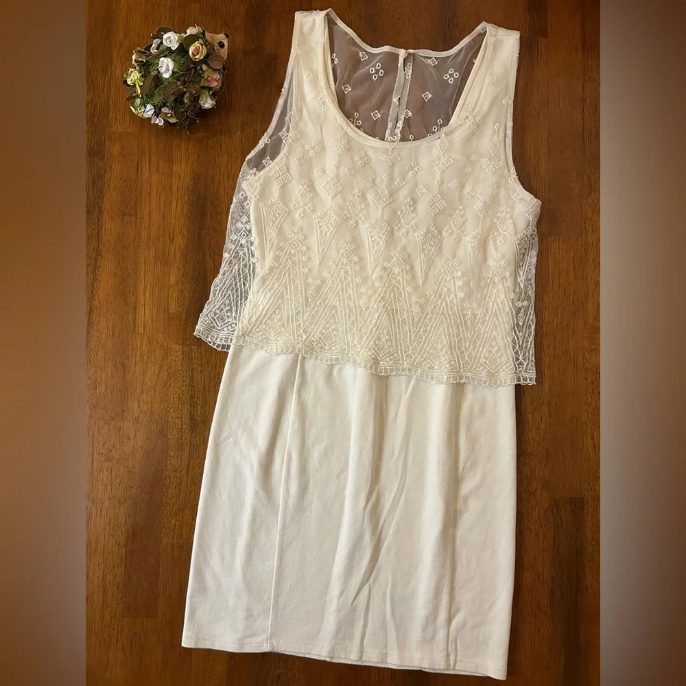 American Eagle Ivory Lace Overlay Dress– Size 6 | Embroidered | Boho Cottagecore - Picture 1 of 16